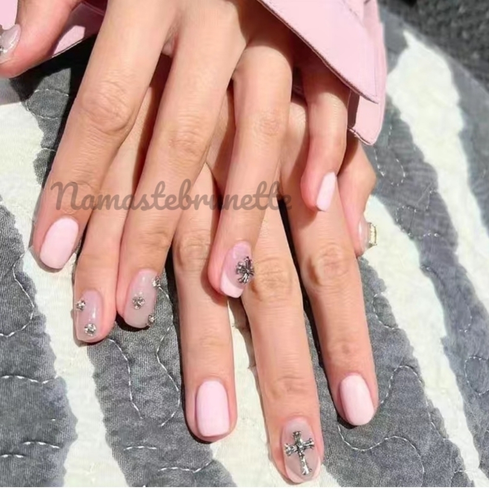 2/$16 3D Rhinestone Cross French Manicure Press On Nails